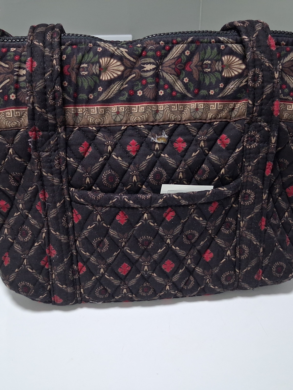 Vera Bradley Quilted Tote in Black with Red & Green Floral Accents - Picture 2 of 8